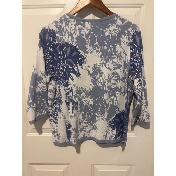 Chico's Top 100% Cotton Floral Printed Pullover 3/4 Sleeve Blue Blouse‎ 2 Large - Picture 6 of 7